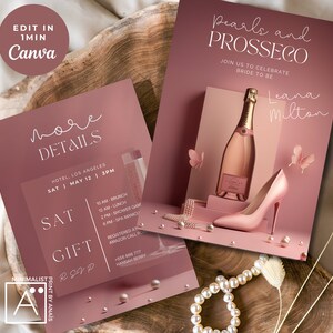 Plantilla de invitación digital para despedida de soltera con perlas y prosecco