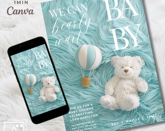 Teddy Bear Hot Air Balloon Baby Shower Invitation (Printable + Digital)