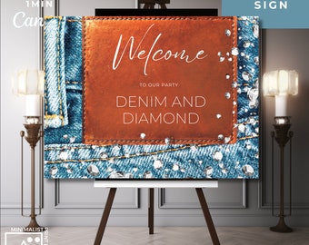 Denim & Diamonds Welcome Sign: Editable Party Decor (Instant Download)