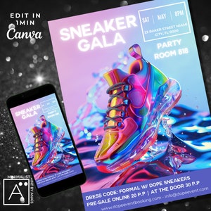 Sneaker Ball Gala einladen, Schule Tanz Flyer, Regenbogen Neon, Bearbeitbar, Flyer Vorlage, Sneaker Ball Einladung, Party Flyer, bling,