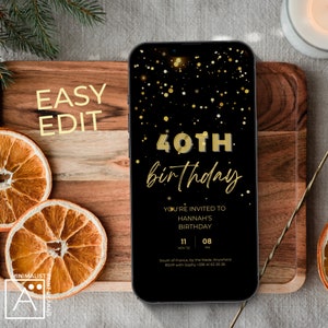 Animated 40th Birthday Invitation: Glitter Gold Evite (Digital)