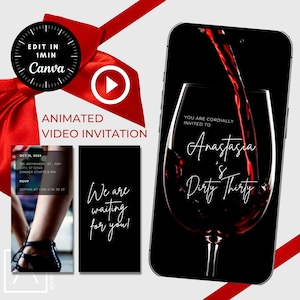 Invito alla degustazione di vini, Dirty Thirty, Invito digitale per cena di compleanno, TUTTO IL TESTO completamente MODIFICABILE, Video animato personalizzato, Evite, 30° 40° 50°