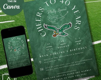 Philadelphia Eagles Birthday Invitation: Editable Football Theme (Digital)