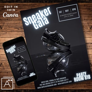 Sneaker Ball Invitation Template: Black & Silver Gala (Canva Editable)