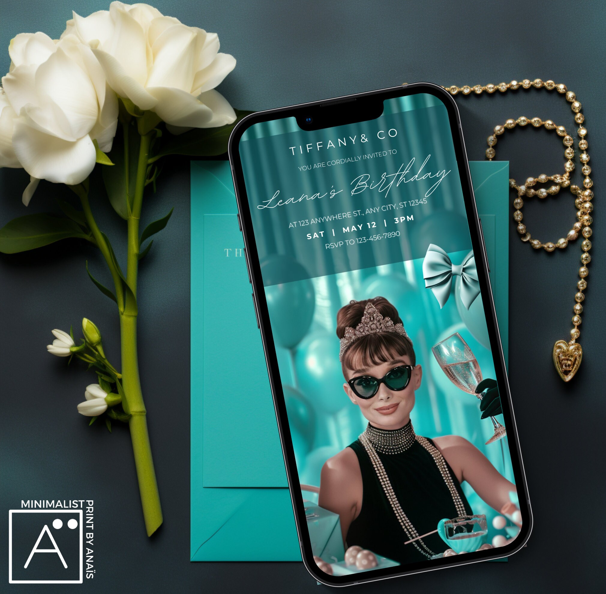 Tiffany and Co Birthday Invitation Template, Audrey Hepburn