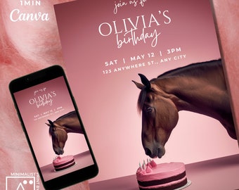 Horse Birthday Invitation, Horse Invite, Horse party, Cow Girl, Saddle Up, Pony Birthday, Pink cake