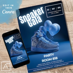 Blue Diamond Sneaker Ball Invitation: Gala Flyer Template (Editable, Digital)