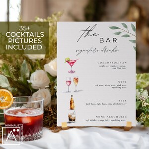 Watercolor Bar Menu Template: Editable Signature Drink Sign (Digital Download)