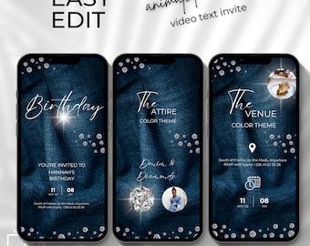 Denim & Diamonds Birthday Video Invitation: Editable Evite