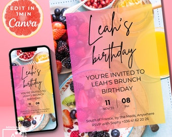 Redigerbar brunchfödelsedagsinbjudan: Digital eller utskrivbar mall