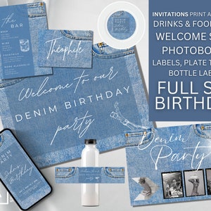 Denim Birthday Party Invitation Bundle: Editable Template (Digital Download)