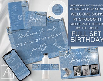 Denim Birthday Party Invitation Bundle: Editable Template (Digital Download)