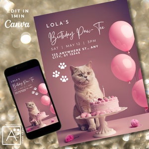Invito di compleanno gatto Paw-Tee, invito carino modificabile Paw Paw, Kitty Kitten Party, Let's Pawty, Are You Kitten Me Right Meow, digitale