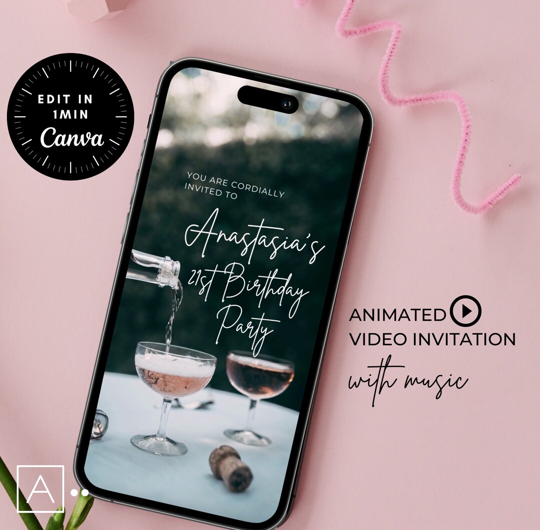 21st Invite, 21st Invitations Birthday, Editable Video Invitation, Pink