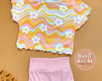 Baby girl lounge set, oversized tshirt, bummies, baby summer outfit