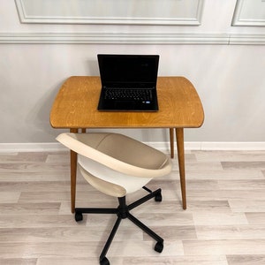 Oval Walnut Wood Small Desk Table Computer, Mid Century Modern  Laptop Desk Table Home Office Furniture, Narrow Small Writing Desk Table