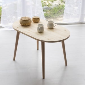 Modern Oval Coffee Table, Small Pine Wood Coffee Table Livingroom Furniture, Mid Century Skinny Unique Center Middle Table Family Room