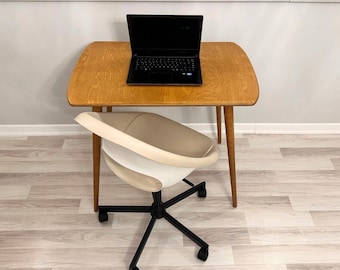 Oval Wood Small Laptop Desk, Mid Century Modern Narrow Writing or Computer Home Office Desks Table