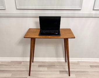 Tavolo da scrivania rettangolare in legno di noce, scrivania moderna salvaspazio stretta per casa e ufficio, mobili rustici per laptop da lavoro, scrivania dotata