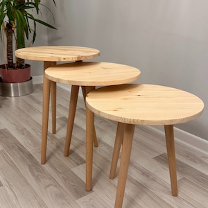 Nesting End Side Coffee Table, Minimalist Round Wooden Sofa Nested Coffee Table Set, Mid Century Modern Nest of Table Set 2 or 3
