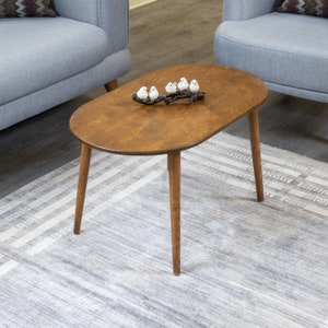 Small Oval Coffee Table Walnut Wood, Coffee Tables for Spmall Space, Mid Century Modern Middle ...