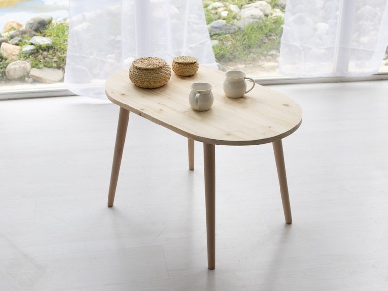 Modern Oval Coffee Table, Small Pine Wood Coffee Table Livingroom