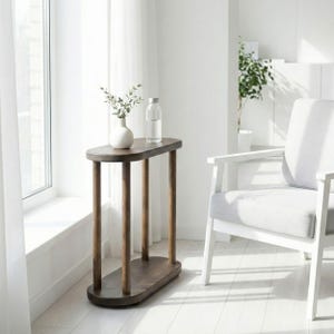 Tavolino laterale stretto con contenitore, tavolino da caffè sottile, tavolo salvaspazio per soggiorno, tavolini da divano minimalisti salvaspazio