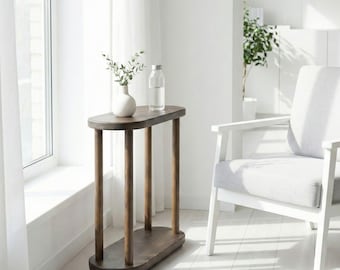 Narrow End Side Table with Storage, Space Saving Minimalist Slim Coffee Tables