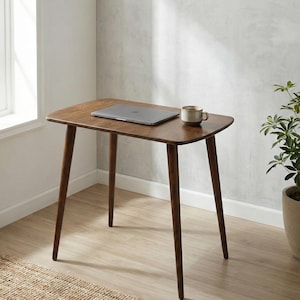 Scrivania ovale per computer, scrivania in legno per laptop in stile moderno di metà secolo, tavoli da lavoro per la casa, scrivania stretta per ufficio