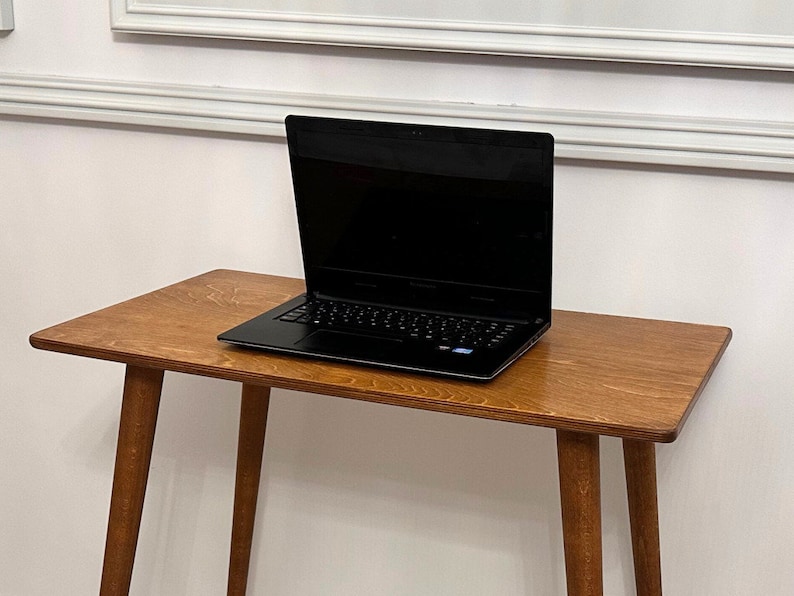 Here's Walnut Wood Rectangle Computer Desk Table for Home Small Room! This Narrow Spacesaver Modern Home Office Desk will be perfect matches with your  work room or office room furnitures.