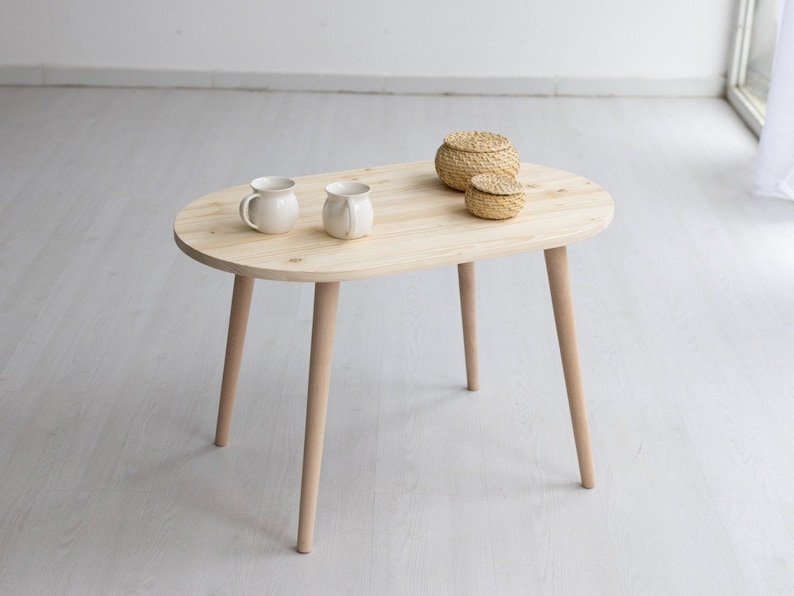 Modern Oval Coffee Table, Small Pine Wood Coffee Table Livingroom