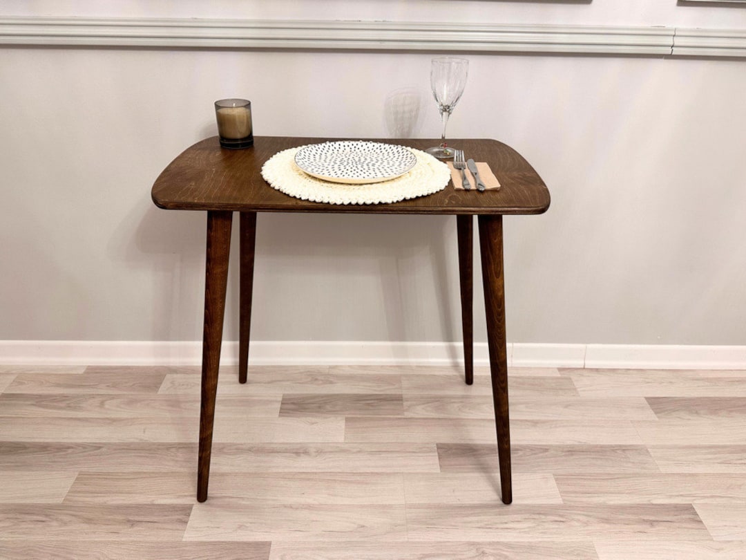 Round Dark Walnut Wood Small Dining Table, Customizable Narrow Dinner Table Kitchen Furniture ...