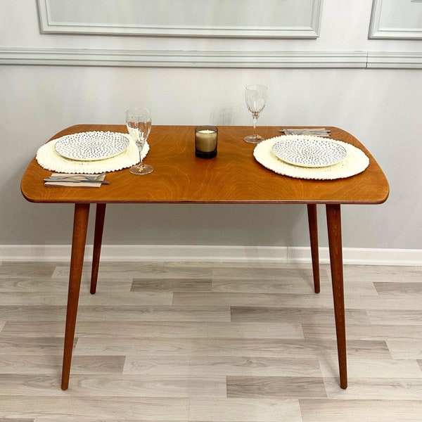 Modern Round Walnut Wood Dining Table Kitchen, Narrow 2 Person Spacesaver Dine Rustic Table, Pine Wood Home Furniture, Unique Artful Table