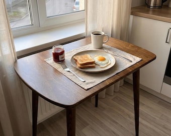 Round Small Dining Table, Narrow Space Save Pine Wood 2 Person Kitchen Tables