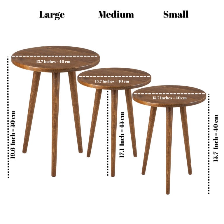 Small Oval Nesting Dark Walnut End Table, Minimalist Round Low Wooden