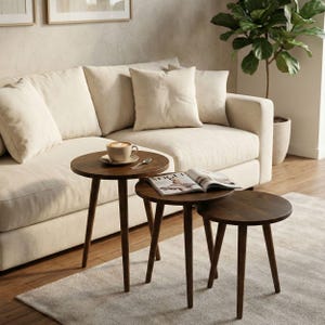 Small Round Nesting Coffee Table, Mid Century Modern Livingroom Furniture Nested Tables Plant Stand Tall Indoor