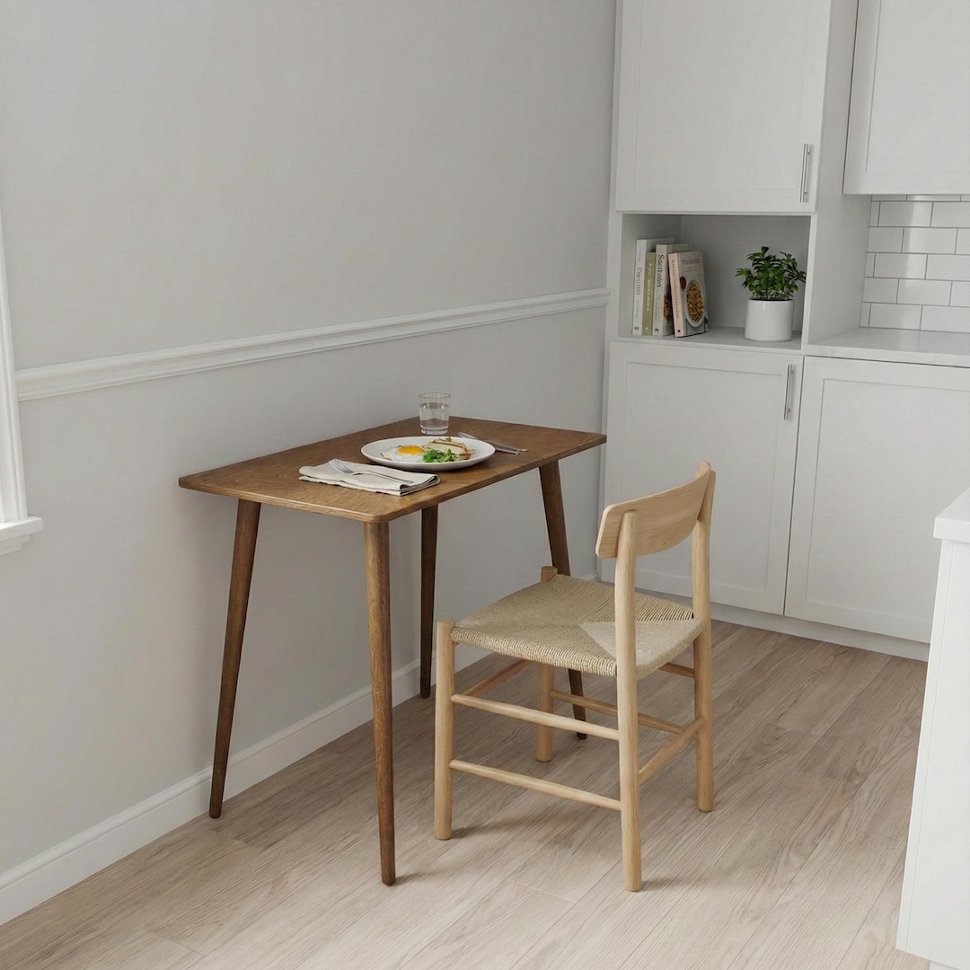 Rectangle Walnut Wood Small Dining Table, Space Saving Narrow Kitchen ...