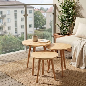 Nesting End Side Coffee Table, Minimalist Round Wooden Sofa Nested Tables Set, Mid Century Modern Nest of Table Set 2 or 3