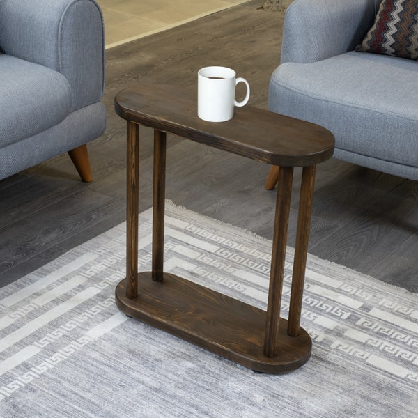 Walnut Wood Round Small Low Coffee Table, Handmade Home Furniture, Rustic Space Saving Table, Modern Farmhouse Minimalist Behind Sofa Table
