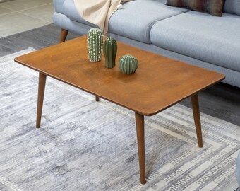 Walnut Wood Rectangle Coffee Tables, Mid Century Modern Rectangular Customizable Coffee Tables