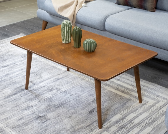 Walnut Wood Rectangle Coffee Tables, Mid Century Modern Rectangular Coffee Table Home Livingroom Furniture, Farmhouse Customizable Tables