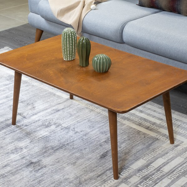 Walnut Wood Rectangle Coffee Tables, Mid Century Modern Rectangular Coffee Table Home Livingroom Furniture, Farmhouse Customizable Tables