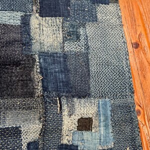 Magnificent Japanese indigo boro cloth with sashiko stitching image 6