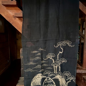 Stunning early Meiji tsutsugaki indigo hemp noren
