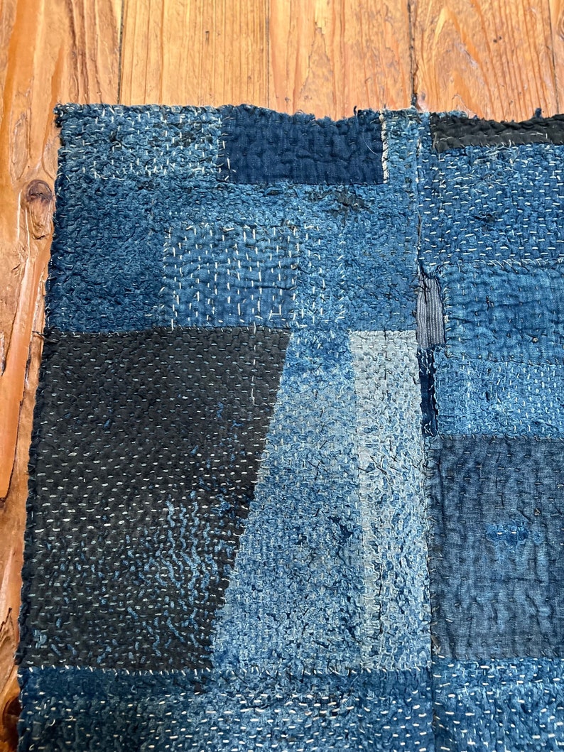 Magnificent Japanese indigo boro cloth with sashiko stitching image 2