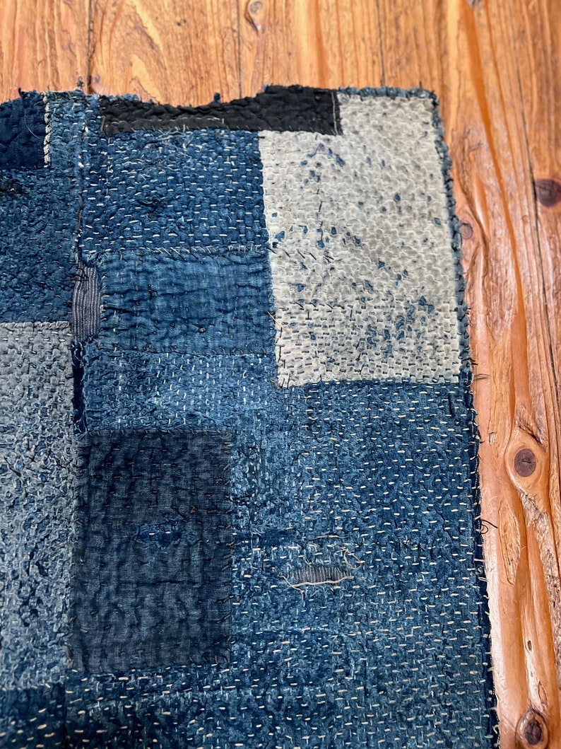 Magnificent Japanese indigo boro cloth with sashiko stitching image 3