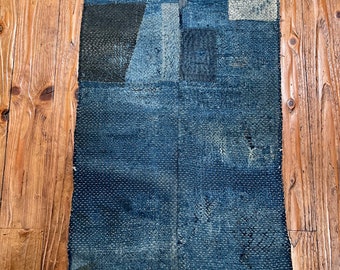 Magnificent Japanese indigo boro cloth with sashiko stitching