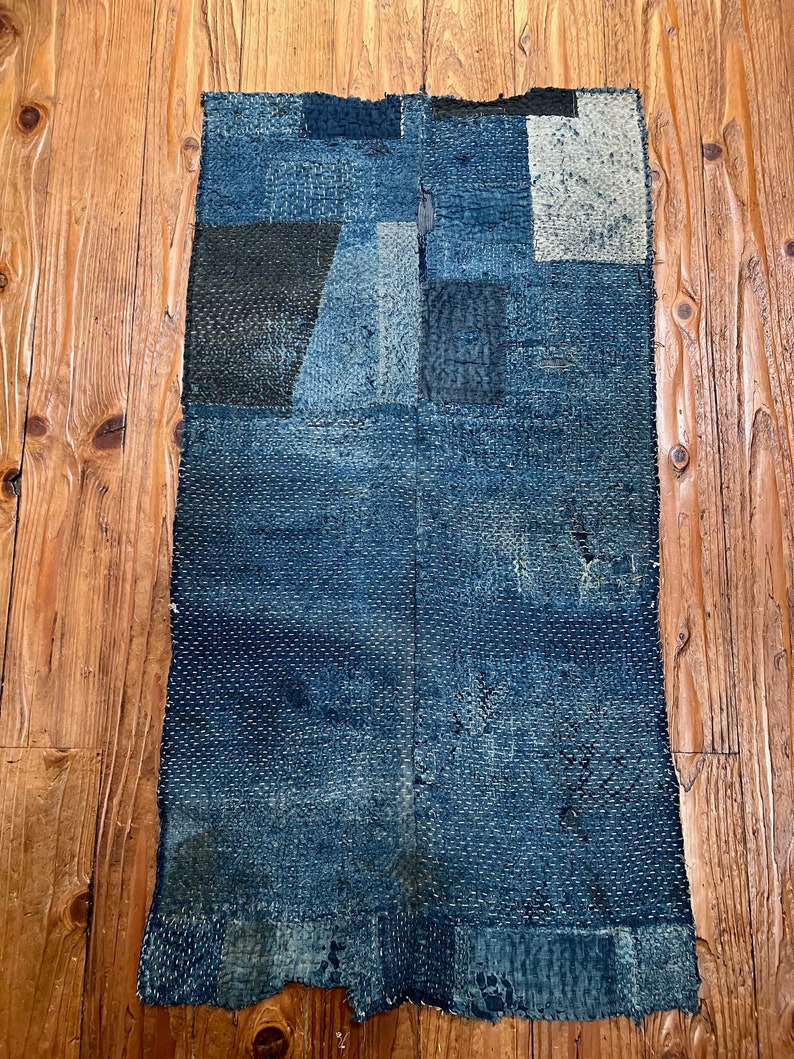 Magnificent Japanese indigo boro cloth with sashiko stitching image 1