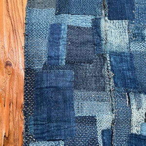 Magnificent Japanese indigo boro cloth with sashiko stitching image 5