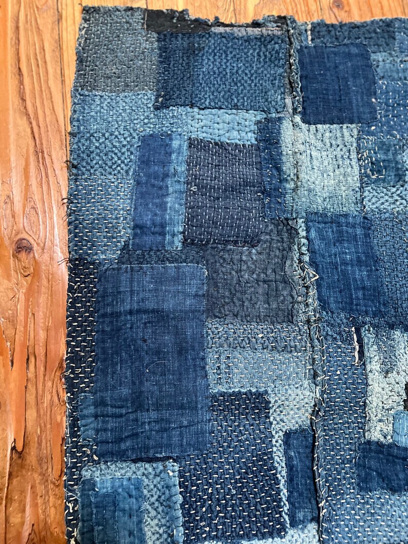 Magnificent Japanese indigo boro cloth with sashiko stitching image 5